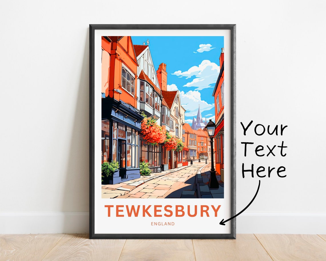 Tewkesbury England Historic Cobblestone Street Personalized Poster