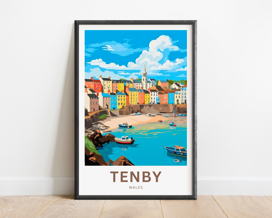 Tenby Travel Poster, Wales Wall Art Print