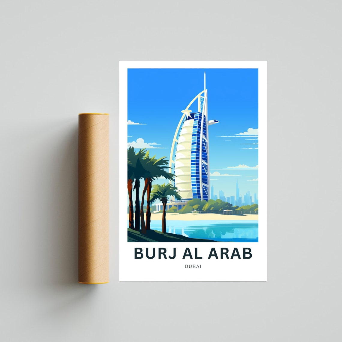 Burj Al Arab Dubai Sail Hotel Custom Text Beach Travel Poster - Image 4
