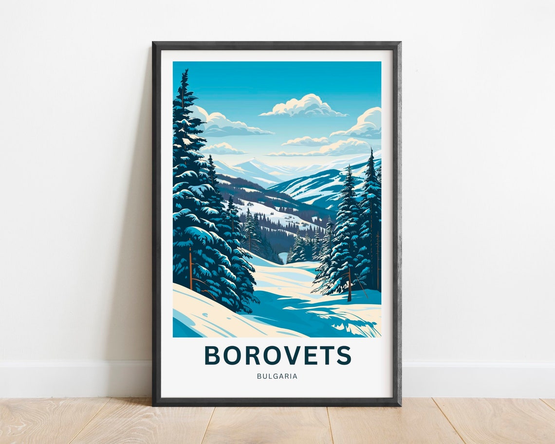 Borovets Bulgaria Snowy Pine Valley Winter Blue Travel Poster