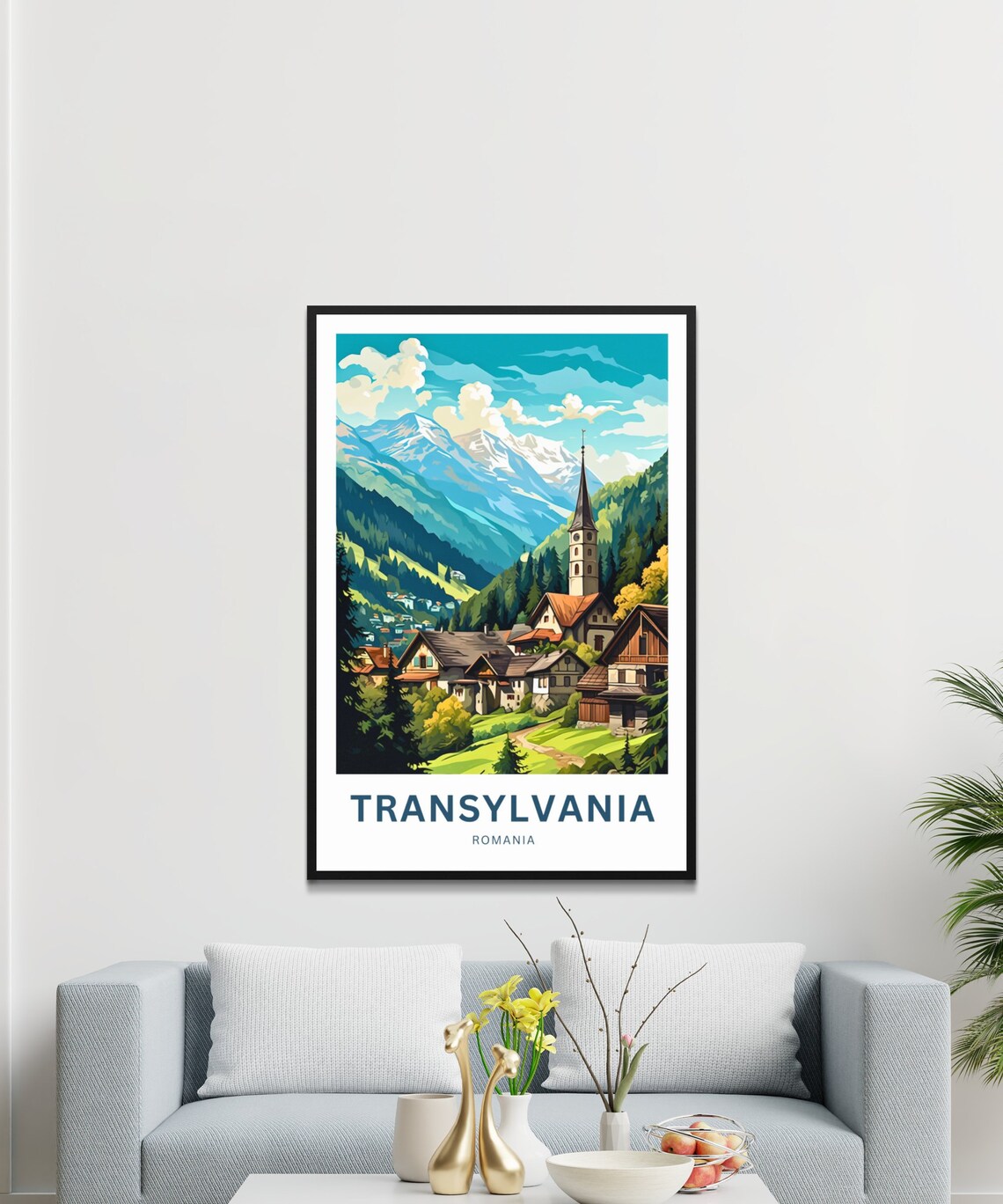 Transylvania Romania Mountain Village Church Vintage Travel Poster - Image 3