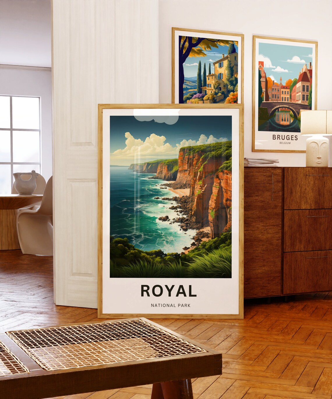 Royal National Park Red Coastal Cliffs Ocean Illustrated Travel Poster - Image 5