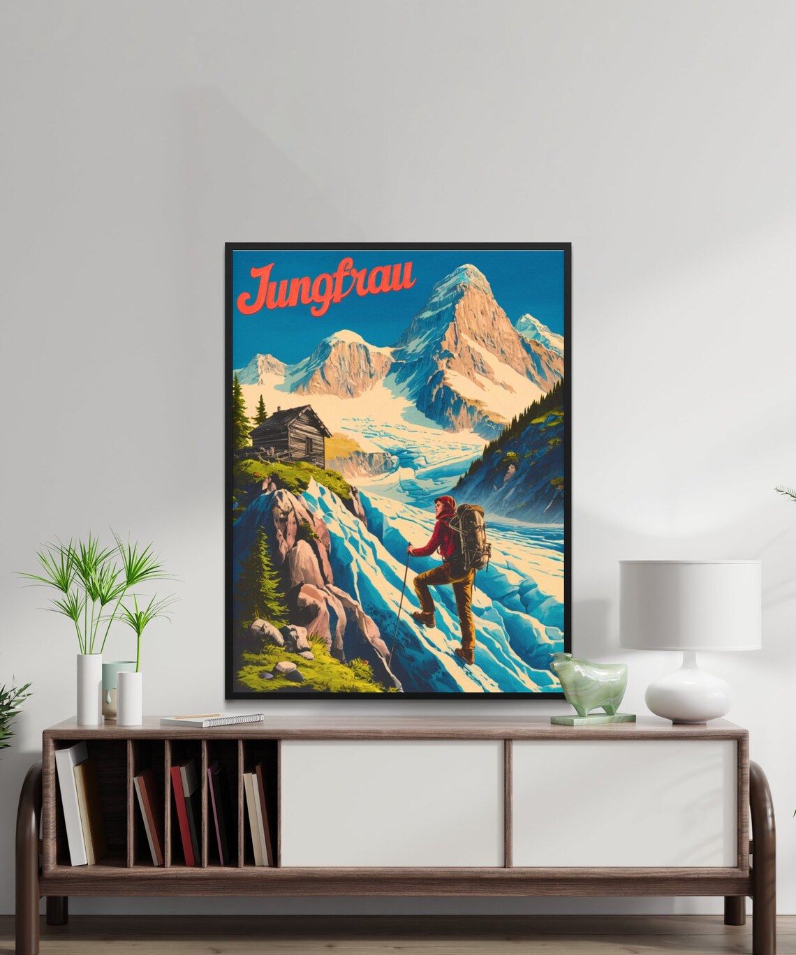 Jungfrau Switzerland Vintage Glacier Hiker Mountain Travel Poster - Image 2