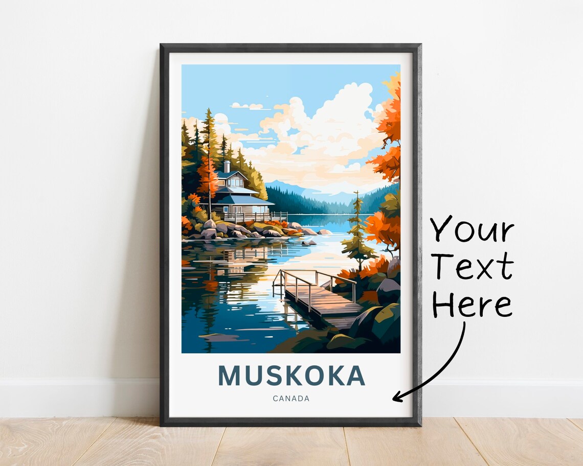Muskoka Canada Autumn Lake Cottage Personalized Text Travel Poster