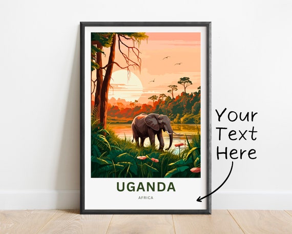 Personalized Uganda Travel Print Uganda Poster Africa Wall Art Framed Present Gift Africa Decor Present Customize Your Text