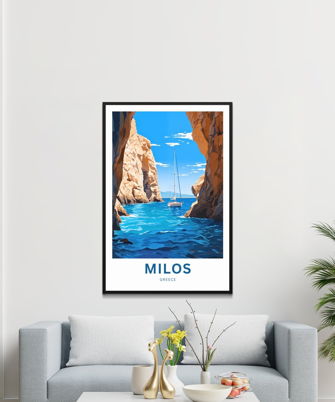 Milos Greece Personalized Sailboat Red Rock Cove Travel Poster - Image 3