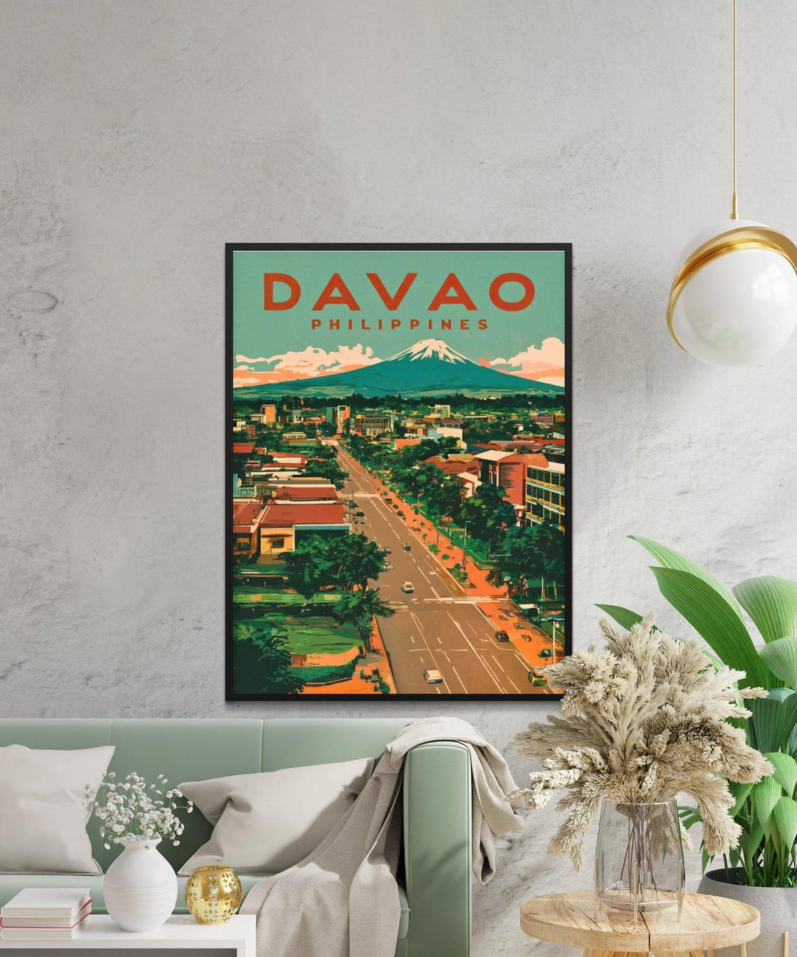 Davao Philippines Vintage Retro City Avenue Volcano View Poster - Image 3