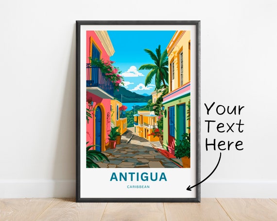 Personalized Antigua Travel Print Antigua Poster Caribbean Wall Art Framed Present Gift Antigua Barbuda Antigua States Present