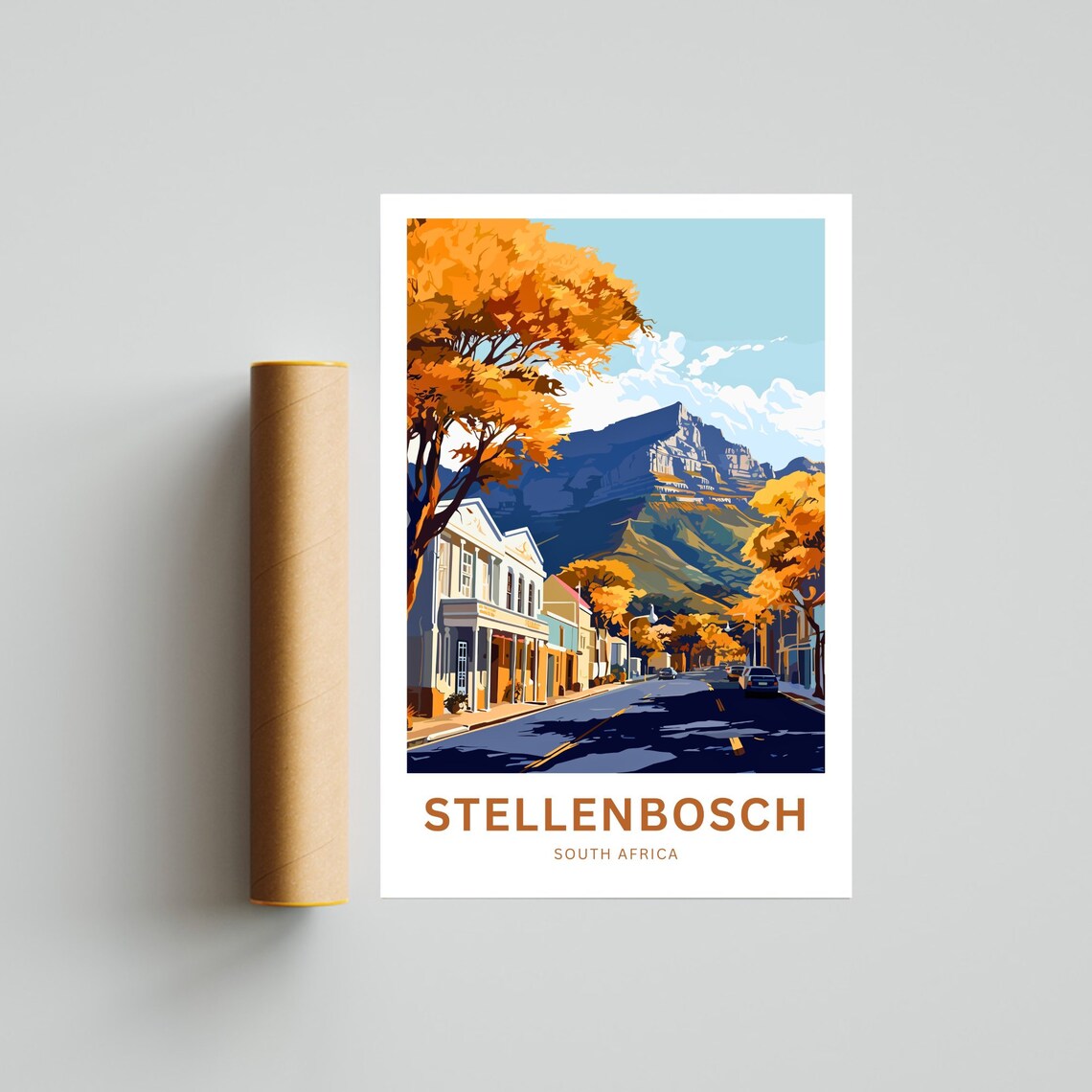 Stellenbosch South Africa Autumn Street Mountain Travel Poster - Image 4