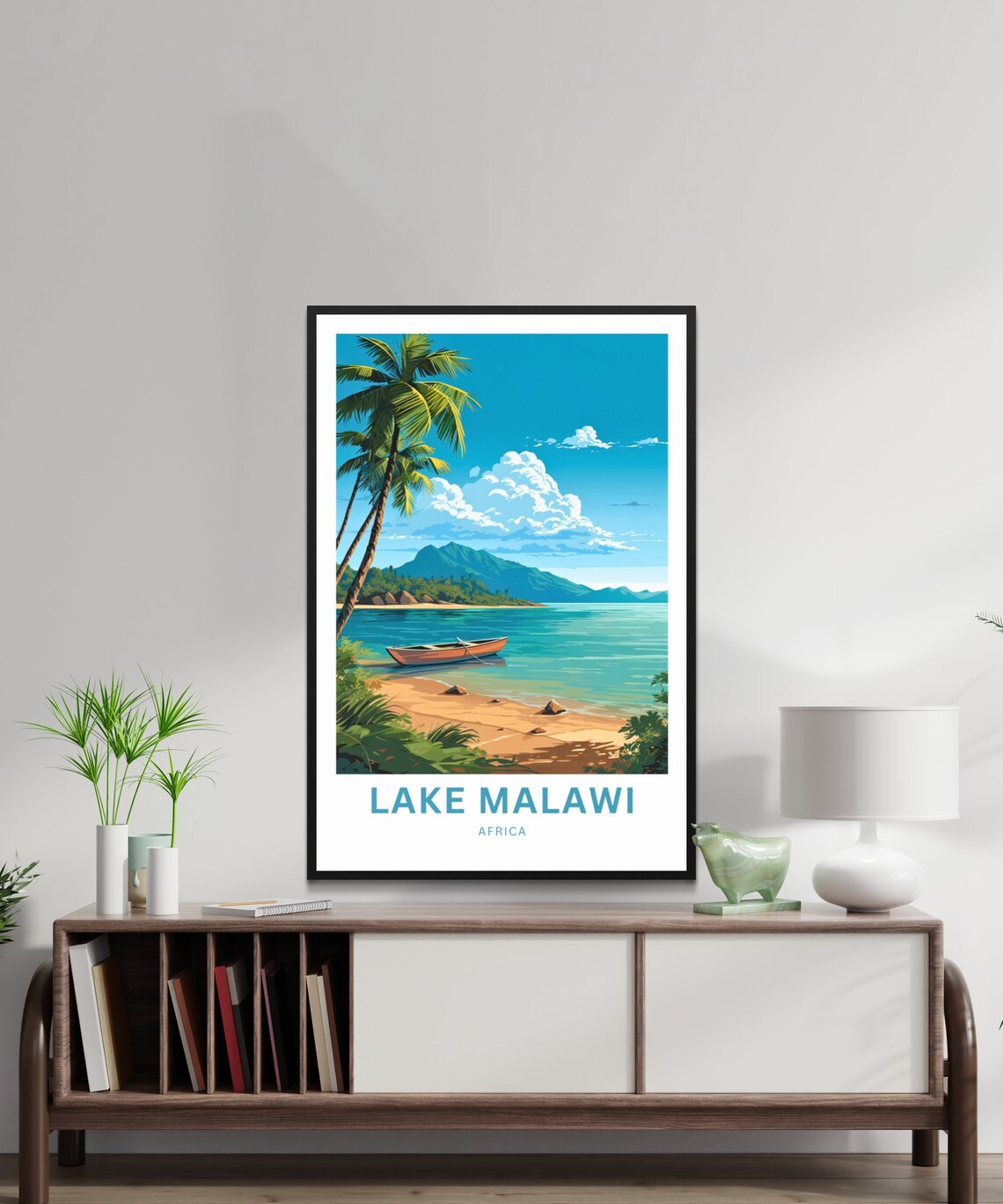 Lake Malawi Africa Beach Canoe Scene Personalized Travel Poster - Image 2