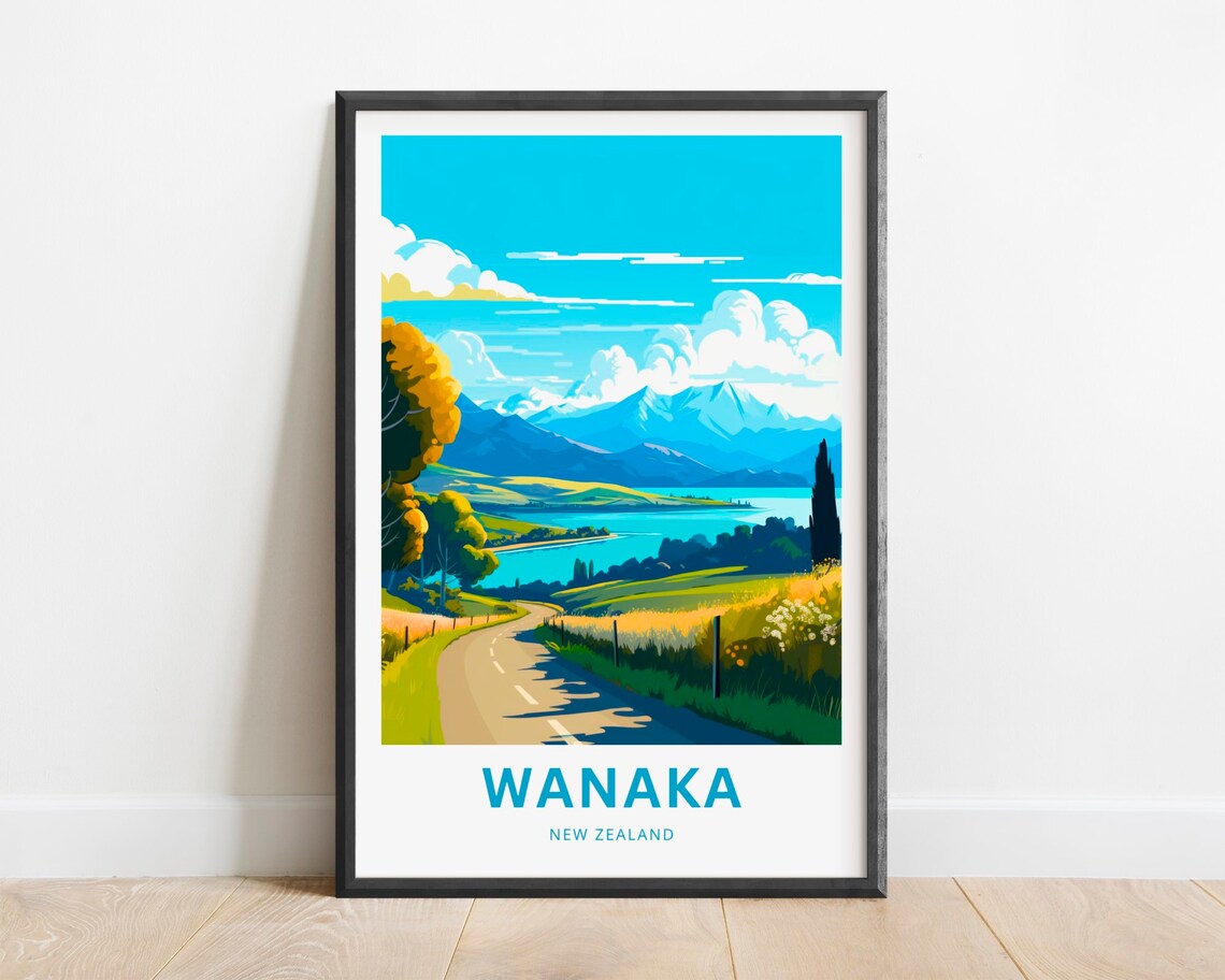 Wanaka New Zealand Scenic Lakeside Road Vintage Travel Poster Gift