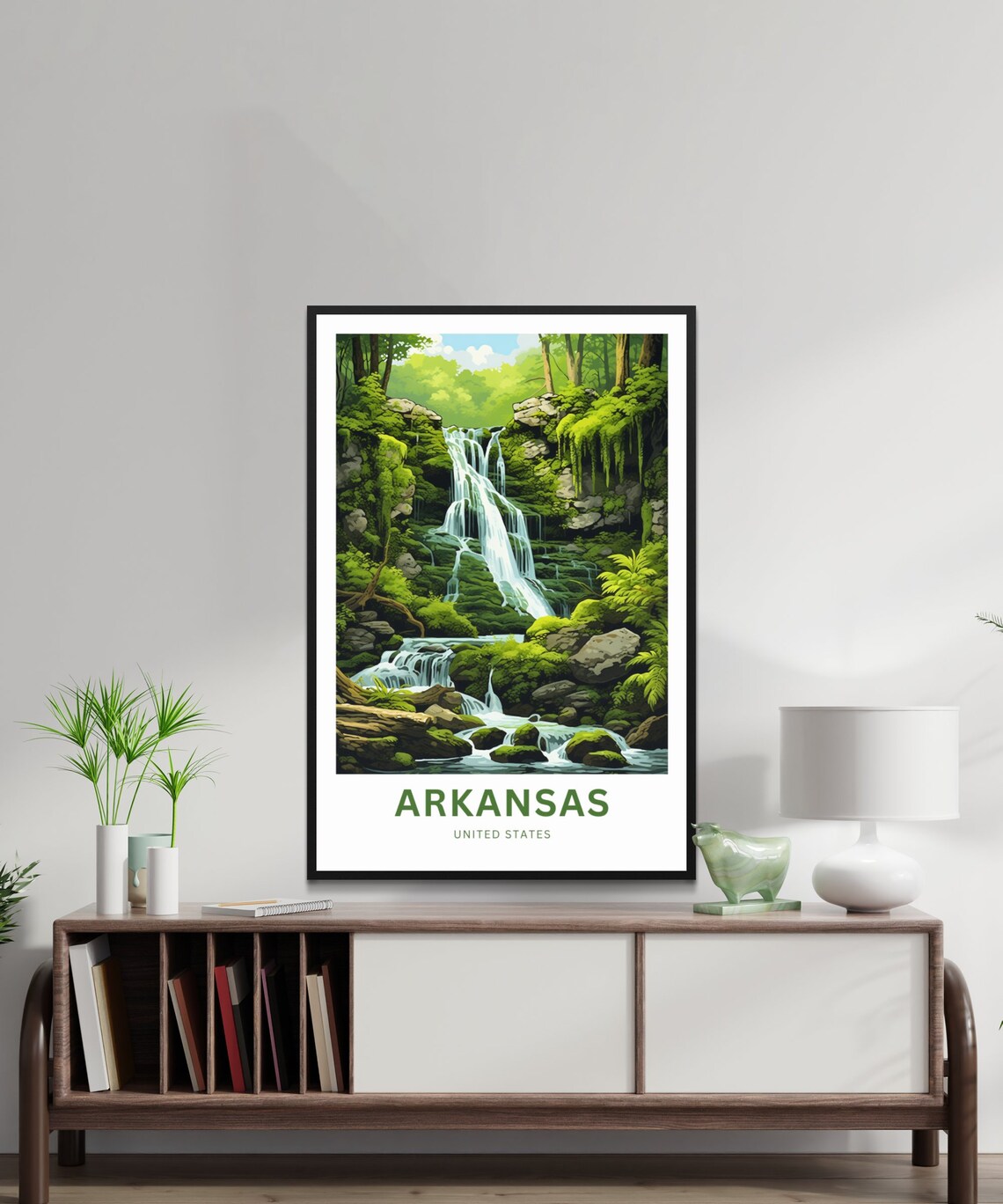 Arkansas Mossy Waterfall Grotto Fern Rocks Forest Travel Poster - Image 2