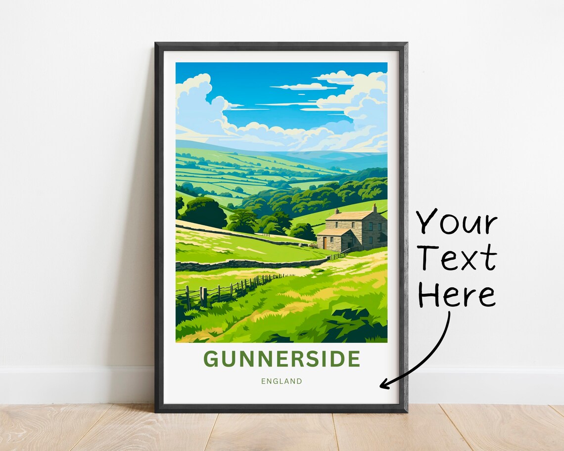 Gunnerside England Yorkshire Dales Valley Vintage Travel Poster - Image 2