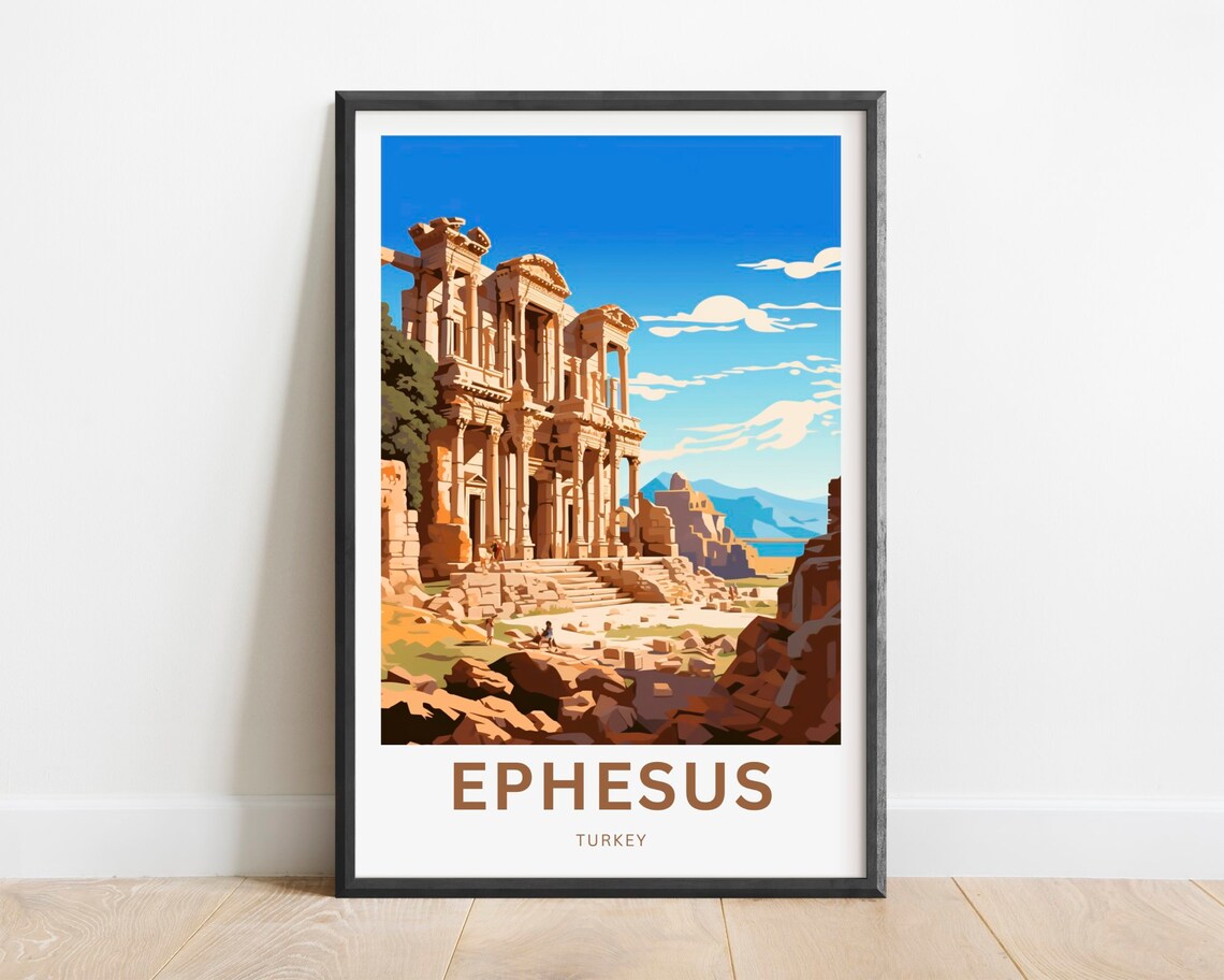 Ephesus Turkey Ancient Library of Celsus Roman Ruins Travel Poster