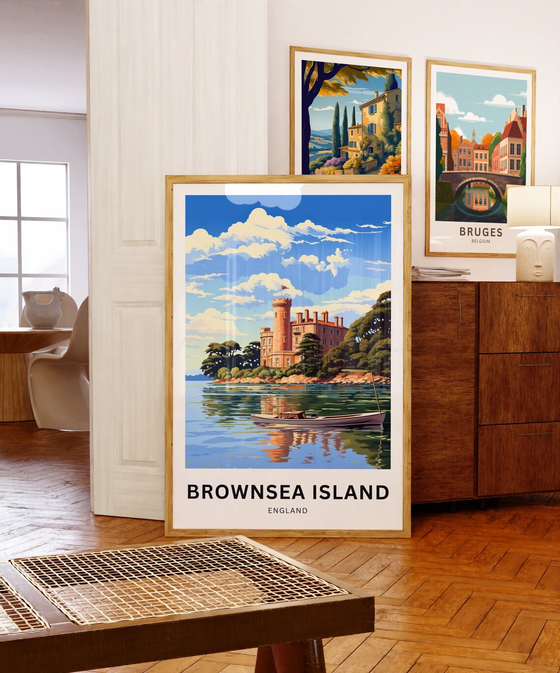 Brownsea Island England Castle Boat Reflection Harbor Travel Poster - Image 5