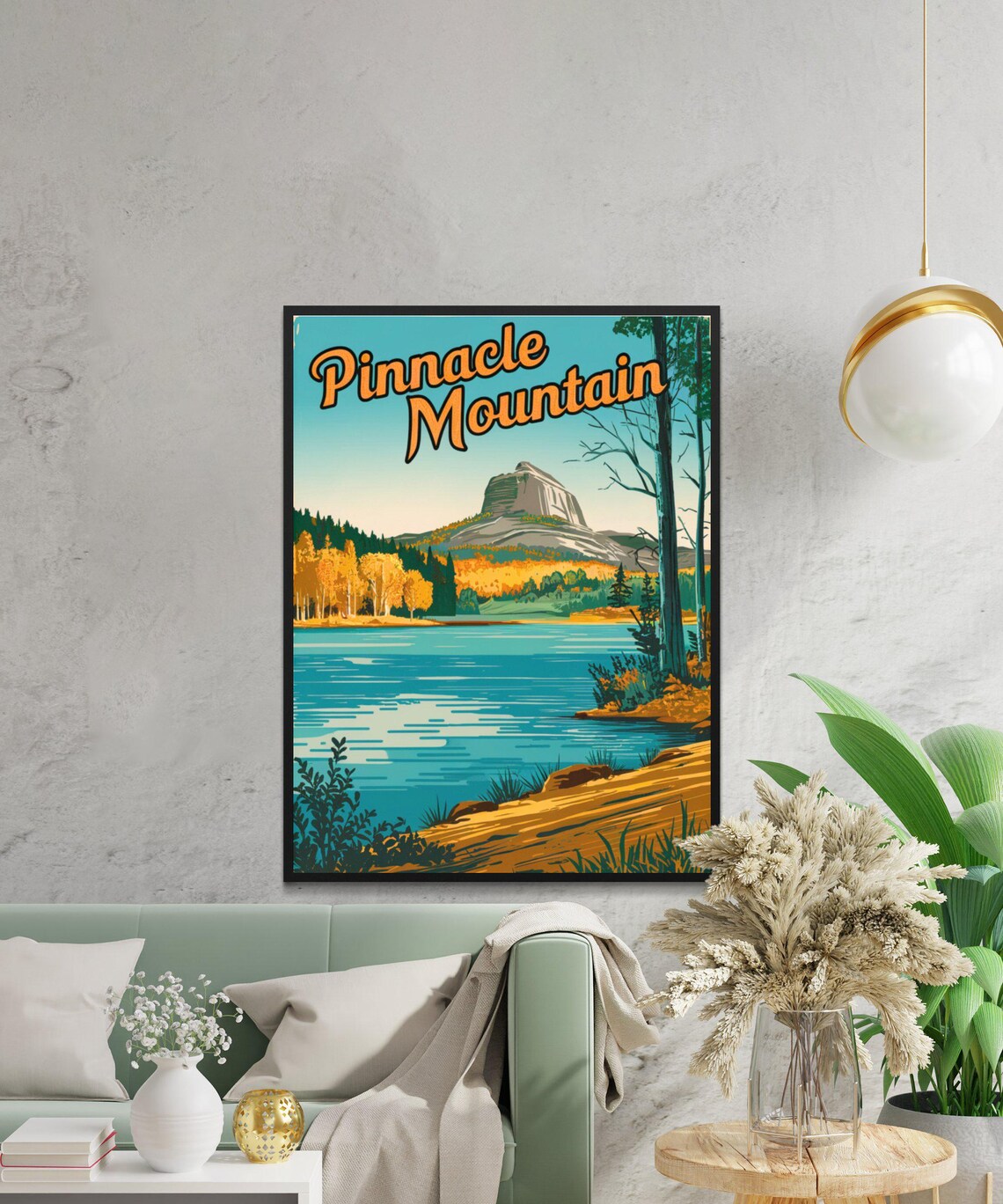 Pinnacle Mountain Autumn Lake Rock Formation Retro Travel Poster - Image 4