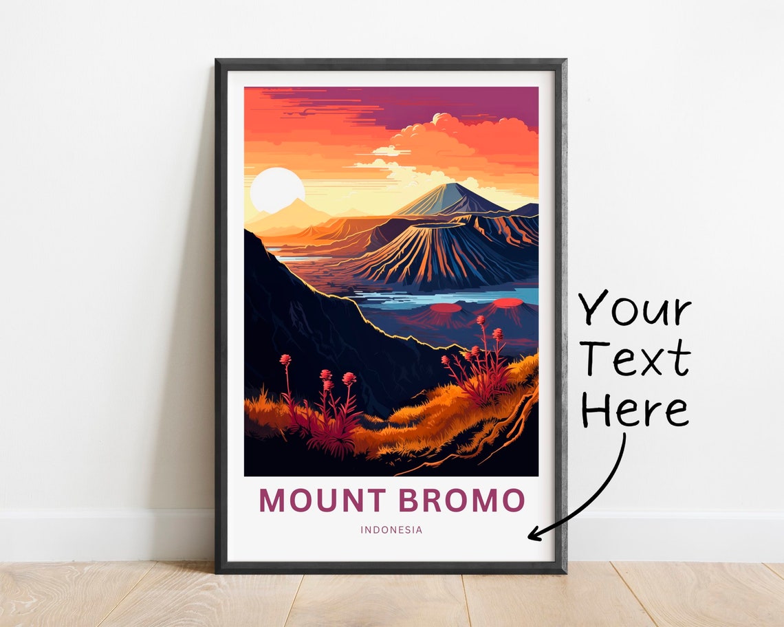 Personalized Mount Bromo Indonesia Sunset Custom Text Travel Poster