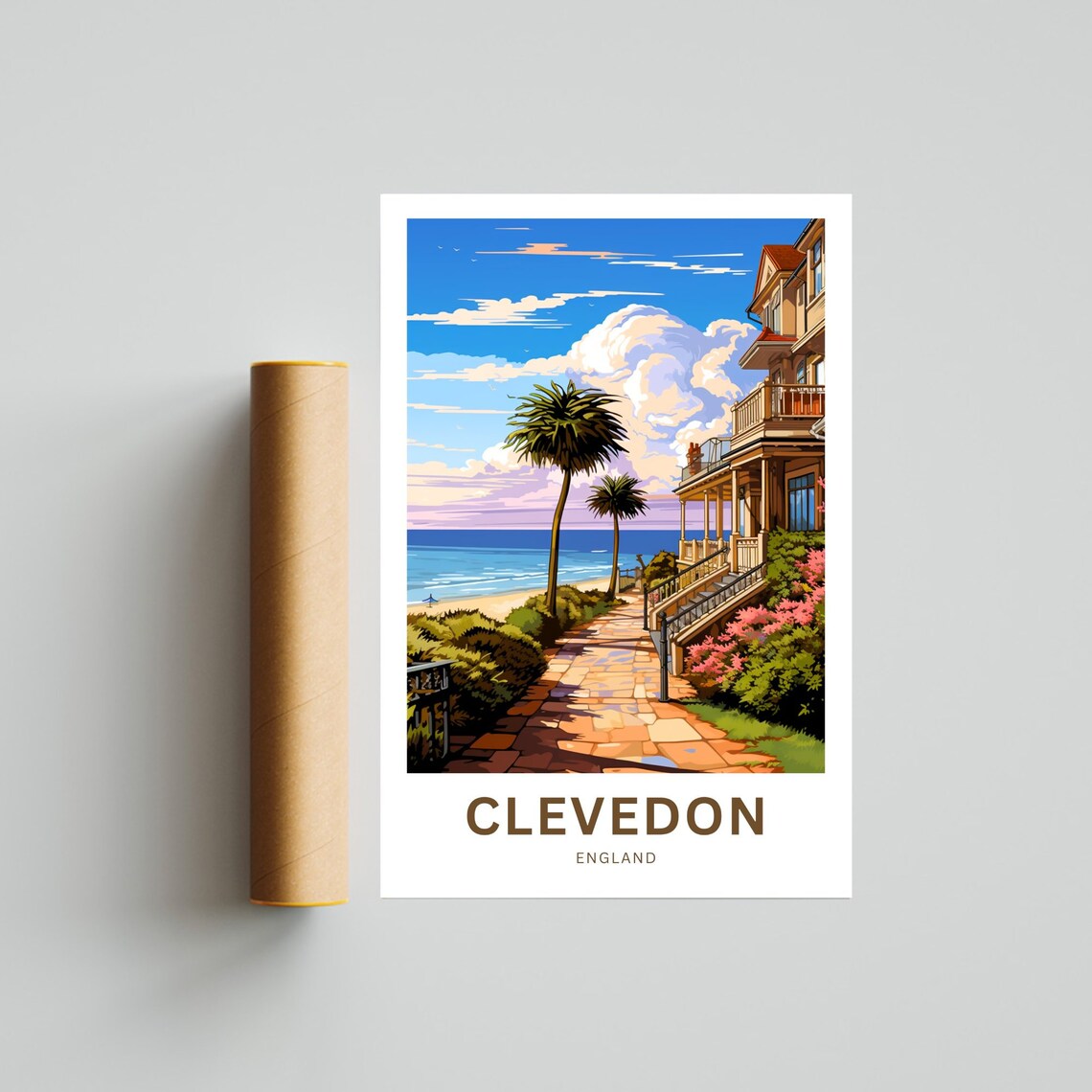 Clevedon England Seaside Path Victorian Houses Beach Travel Poster - Image 4