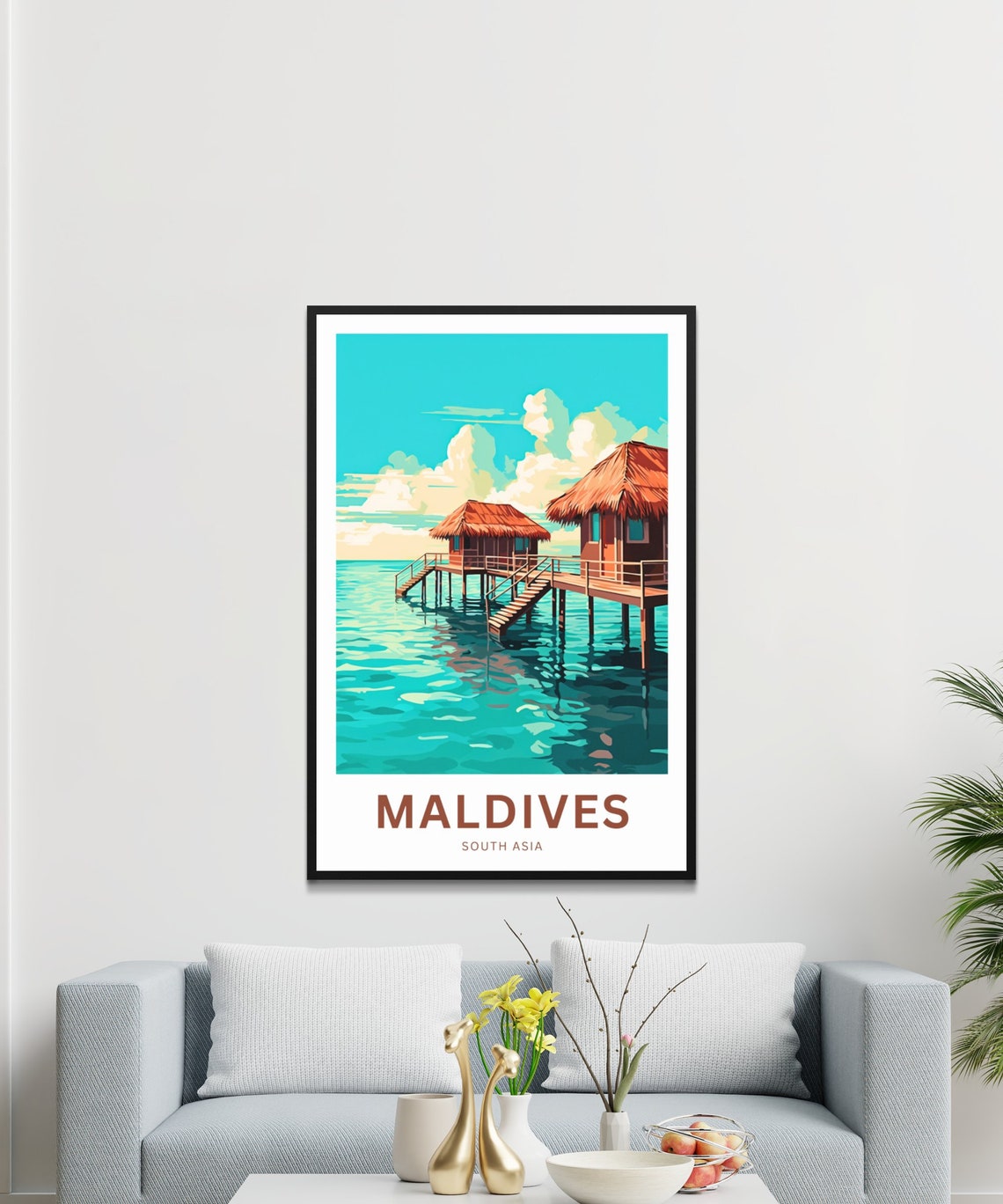 Maldives Twin Overwater Villas Steps Personalized Travel Poster - Image 3