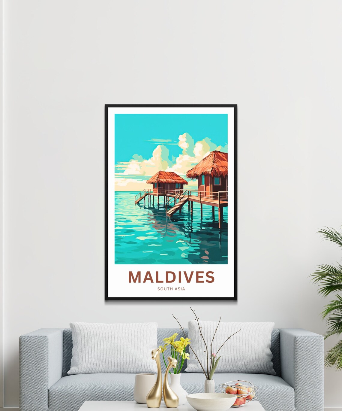 Maldives Twin Water Villas Calm Turquoise Lagoon Travel Poster - Image 3