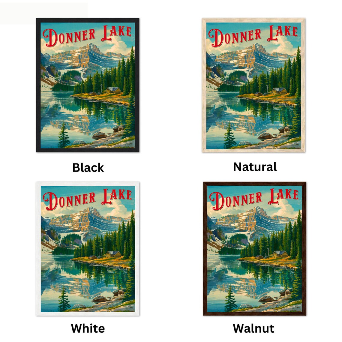 Donner Lake California Vintage Cabin Mountain Lake Retro Travel Poster - Image 4