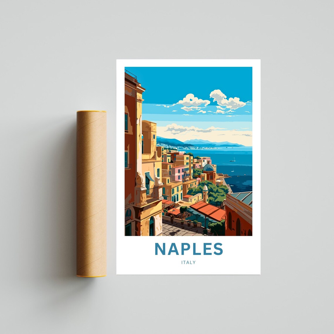 Naples Italy Hillside Old Town Street Blue Bay Coastal View Poster - Image 4