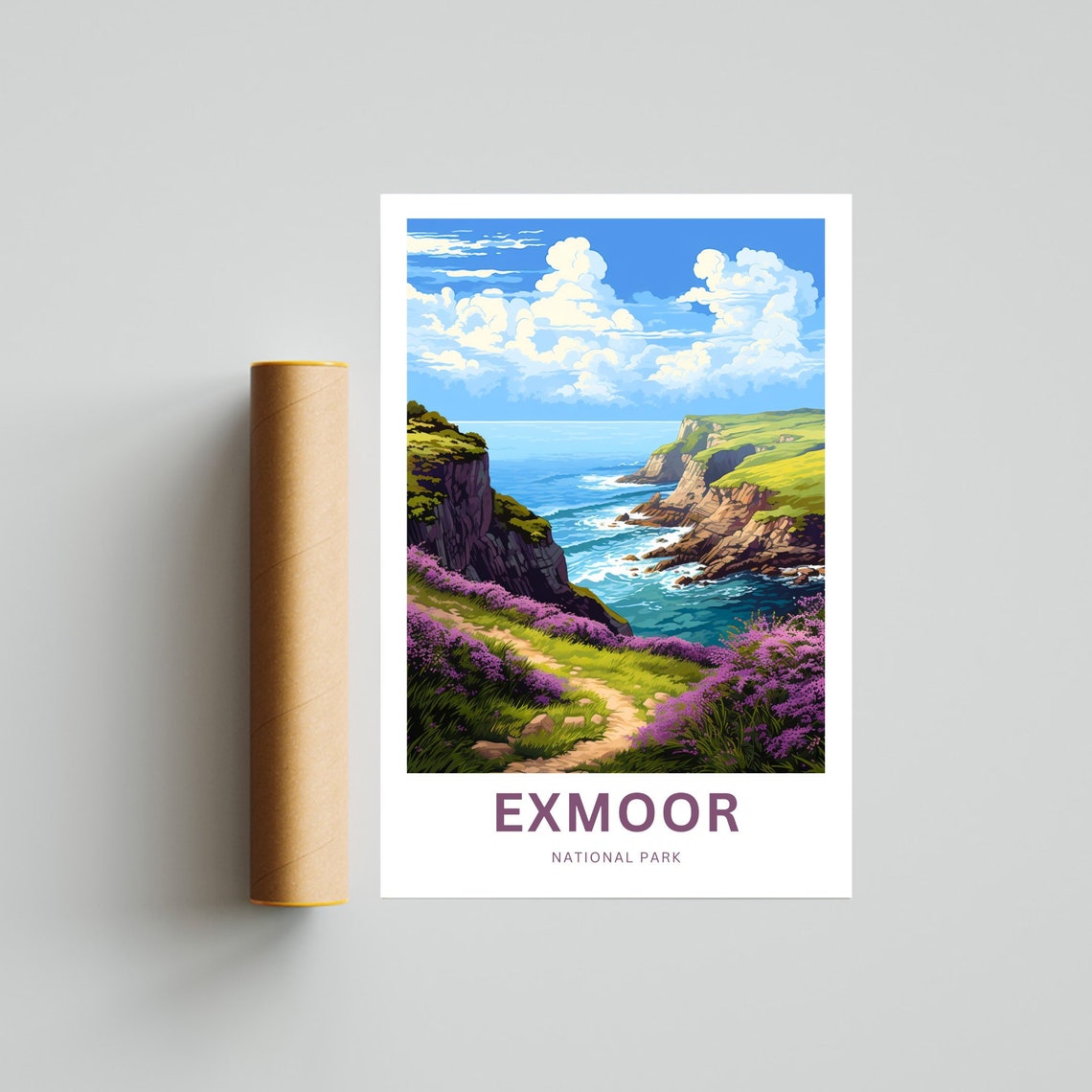 Exmoor National Park Heather Cove Path Between Sea Cliffs Poster - Image 4