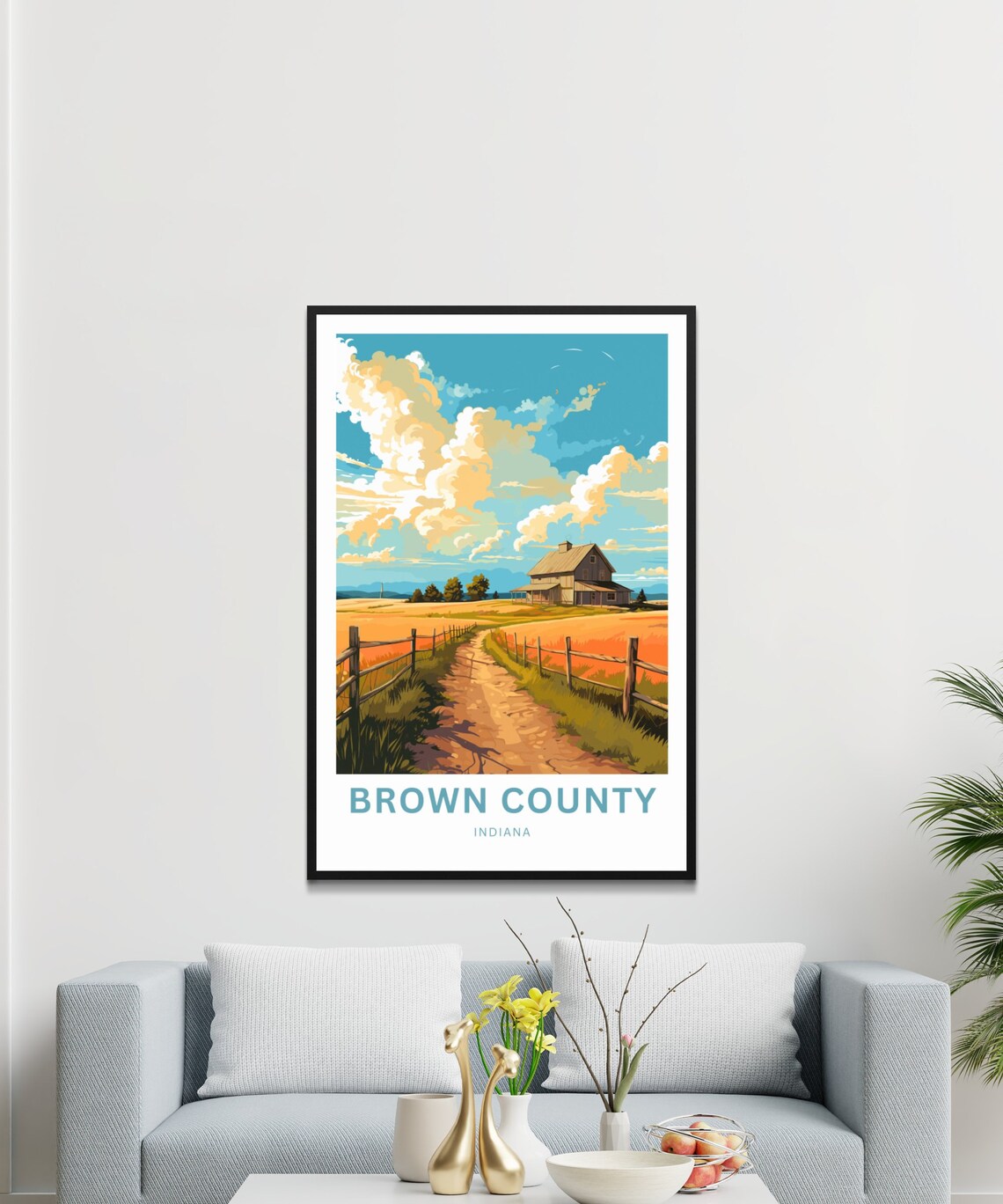 Brown County Indiana Barn Golden Wheat Field Dirt Path Poster - Image 3
