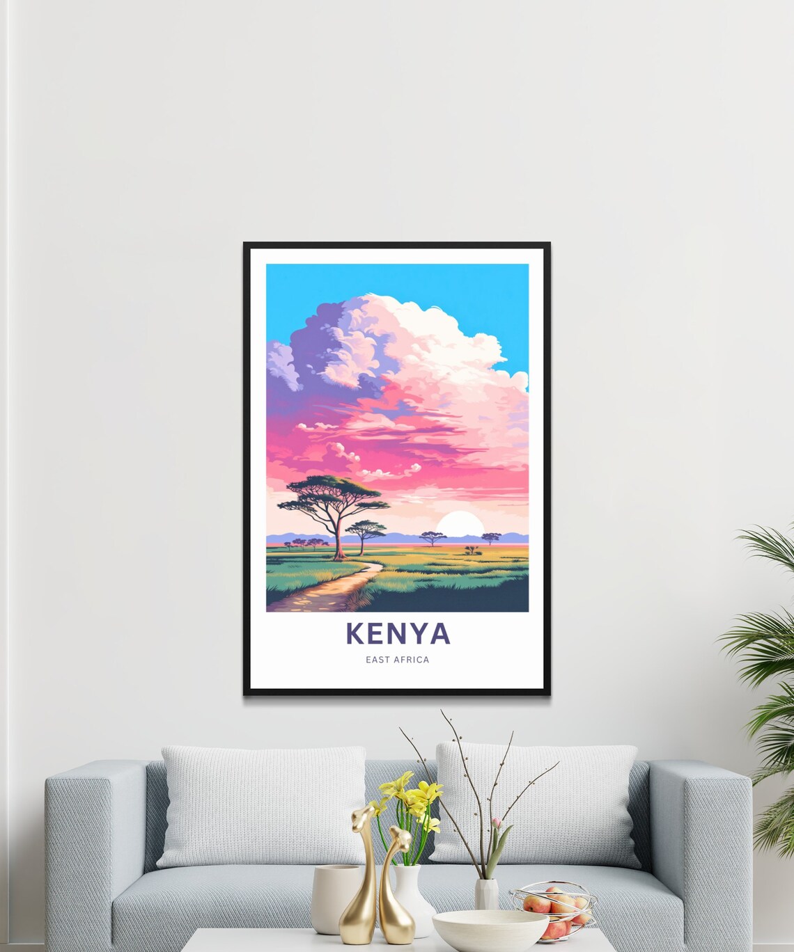 Kenya East Africa Pink Clouds Savanna Winding Path Travel Poster - Image 3