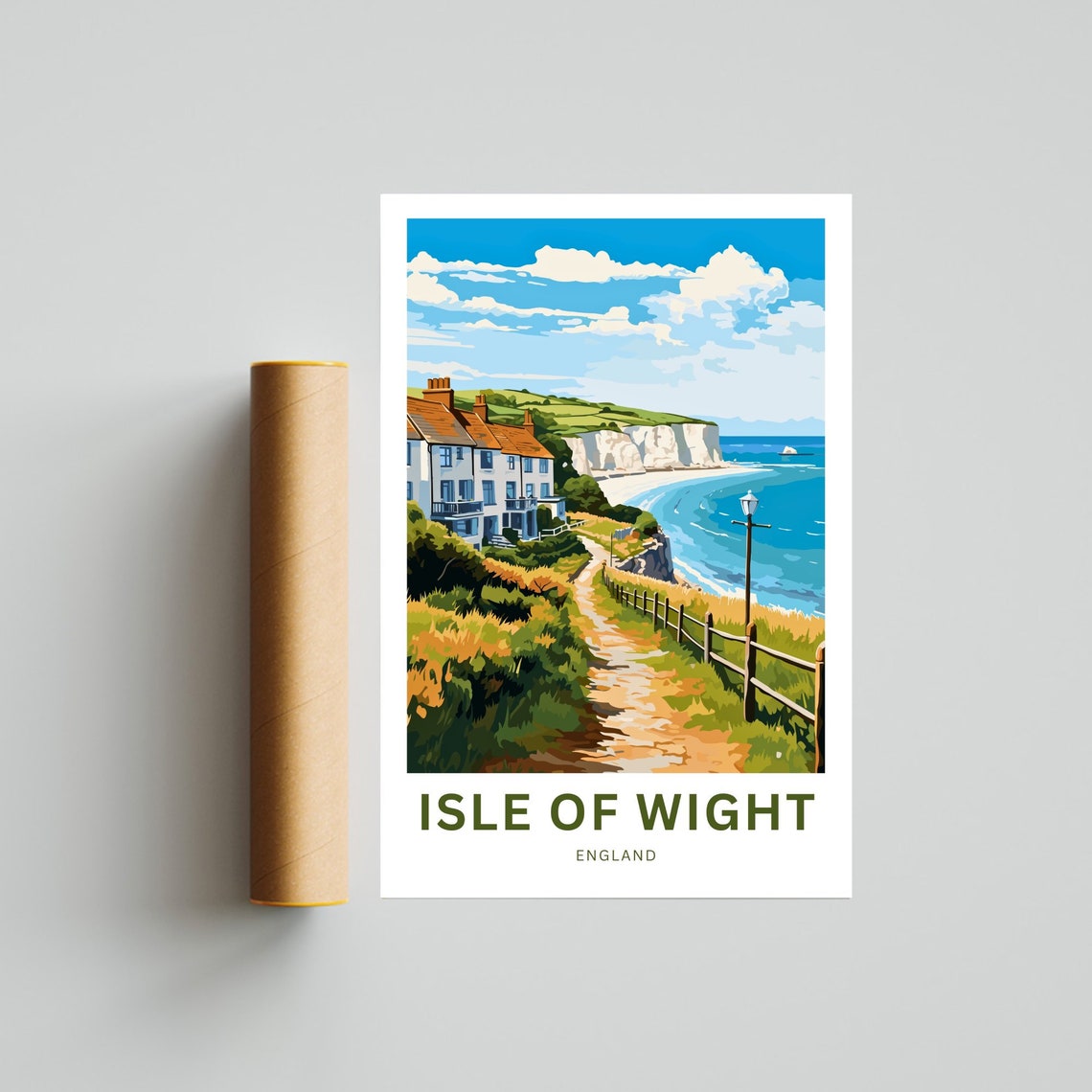 Isle of Wight England Beach Cottages White Cliff Path Poster - Image 4