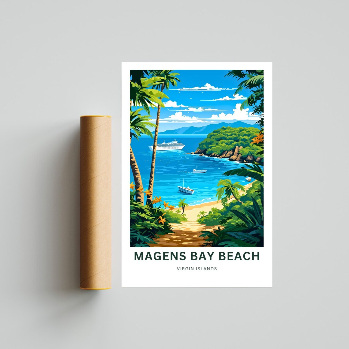 Magens Bay Beach Virgin Islands Tropical Palm Paradise Poster - Image 4