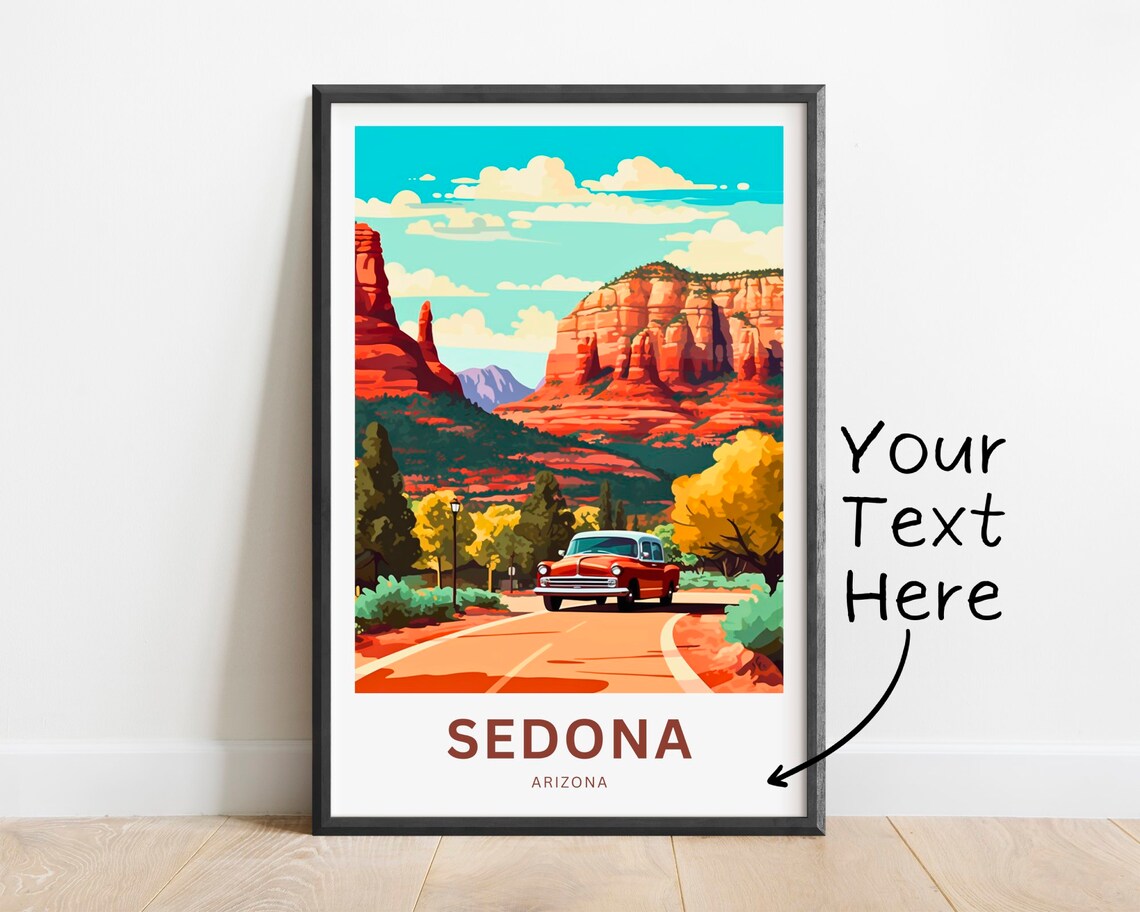 Sedona Arizona Personalized Red Rocks Vintage Car Travel Poster