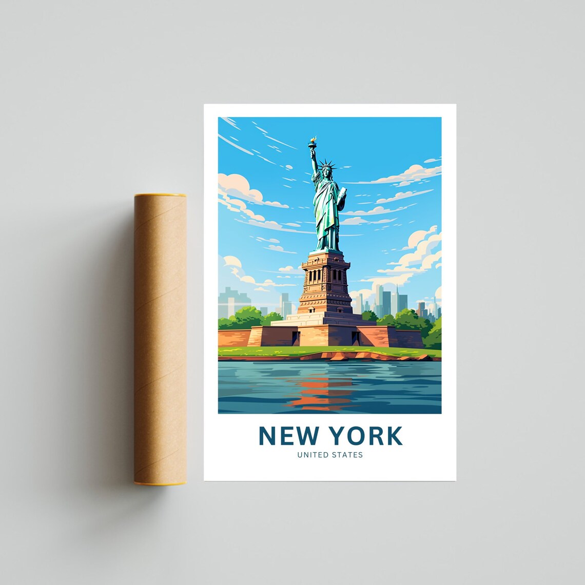 New York Lady Liberty Blue Harbor United States Travel Poster - Image 4