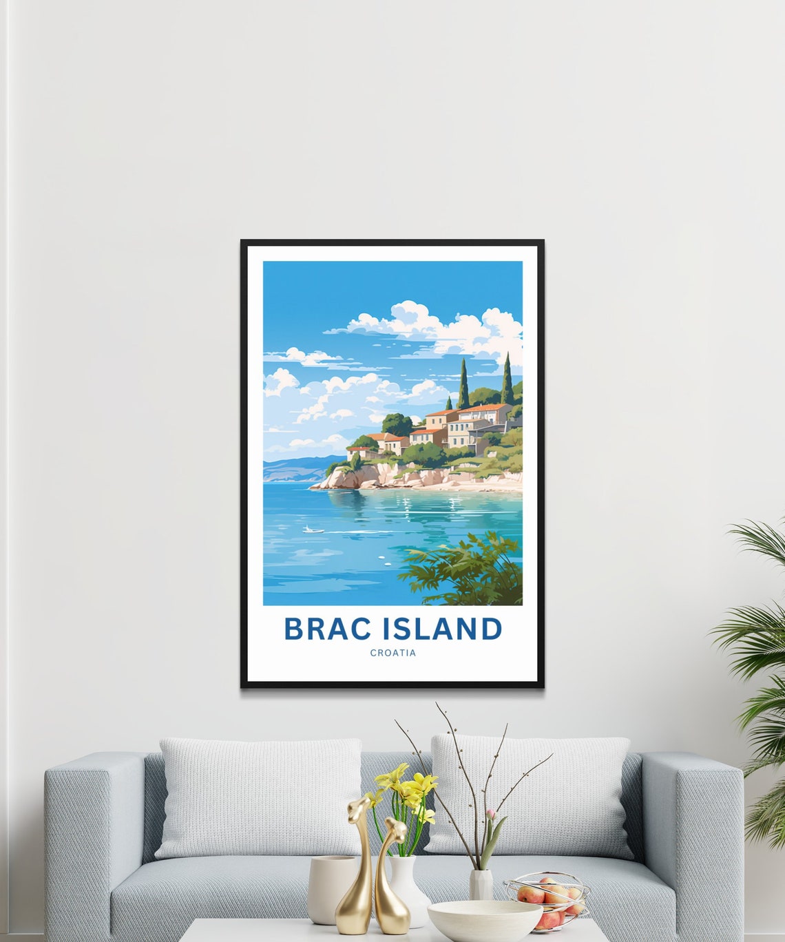 Brac Island Croatia Cliffside Village Calm Blue Sea Travel Poster - Image 3