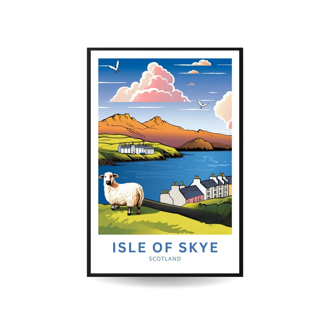 Isle of Skye Scotland Sheep Harbor Cottages Coastal Travel Poster - Image 4