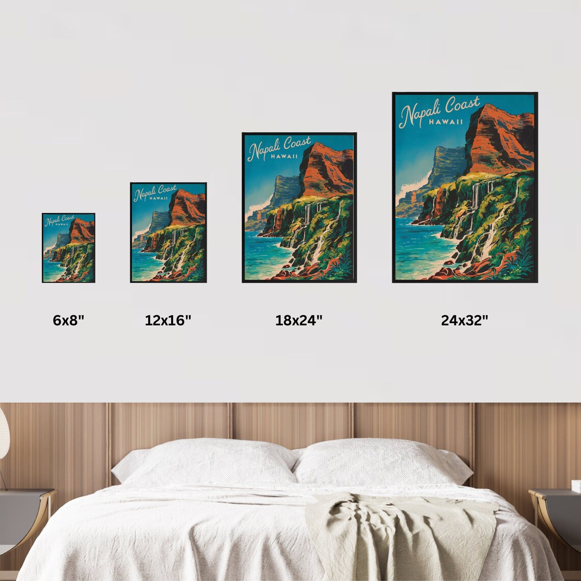 Napali Coast Hawaii Waterfalls Vintage Coastal Travel Poster - Image 3