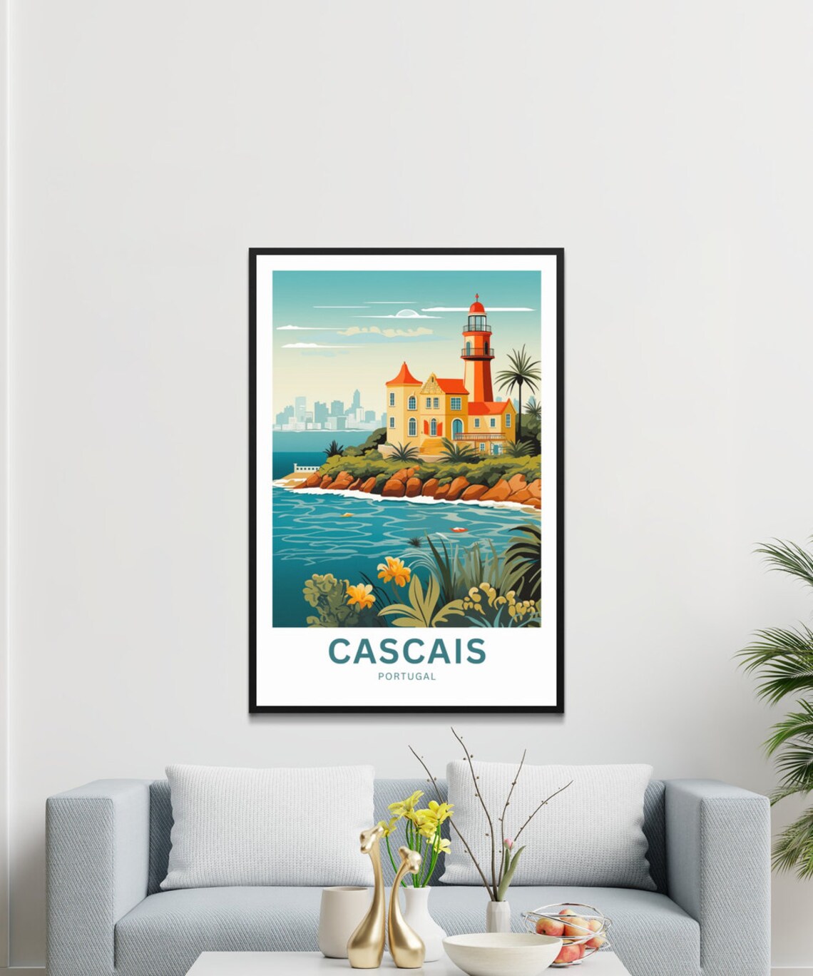 Cascais Portugal Lighthouse Rocky Coast Seaside Travel Poster - Image 3