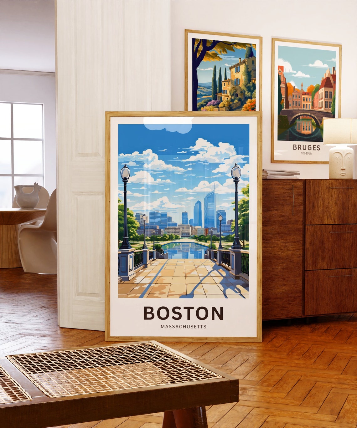 Boston Massachusetts Skyline Promenade Water Reflection Poster - Image 5