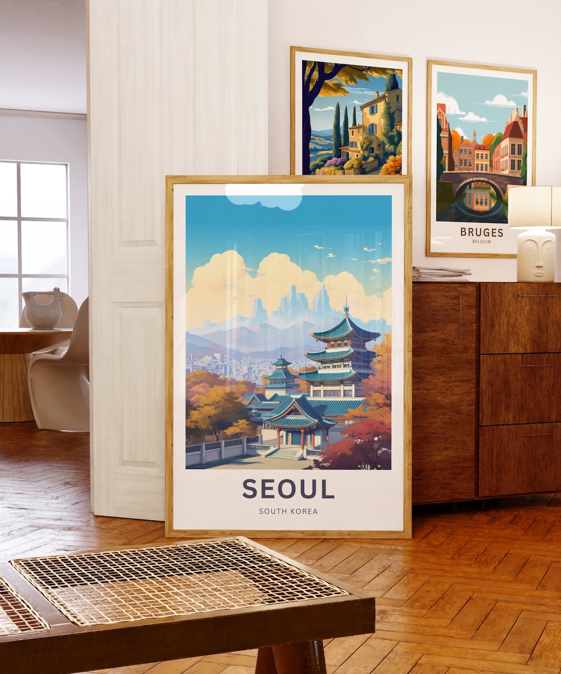 Seoul South Korea Temple Pagoda Autumn Vintage Retro Travel Poster - Image 5