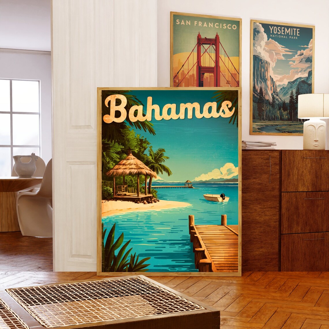 Bahamas Vintage Beach Hut Dock Turquoise Sea Retro Travel Poster - Image 5