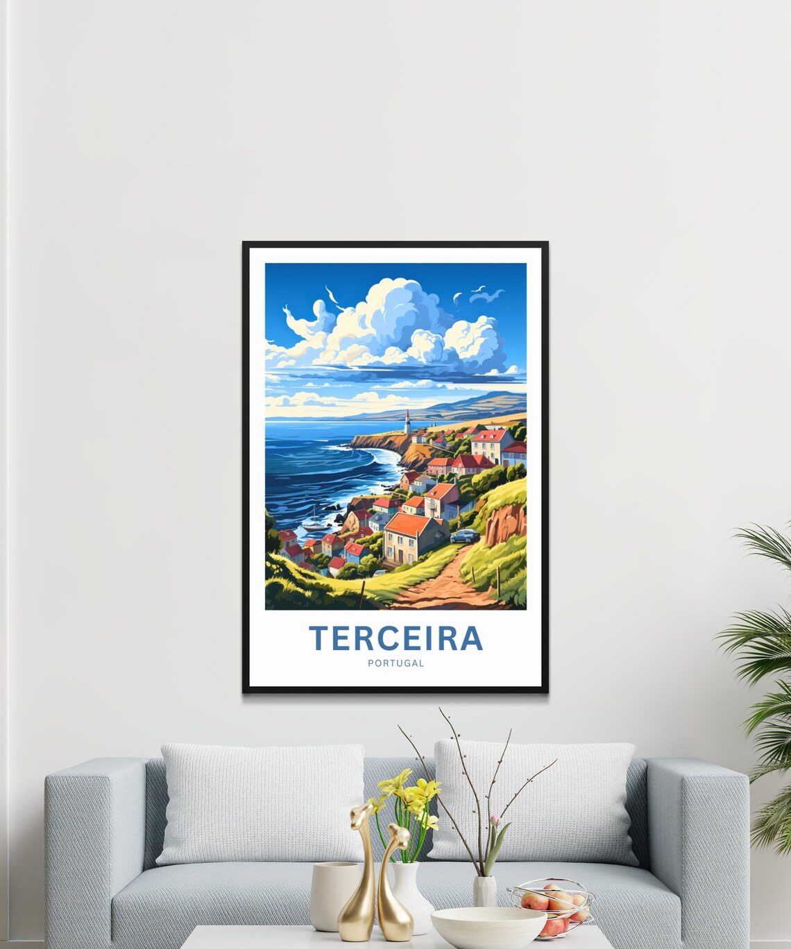 Terceira Portugal Coastal Town Lighthouse Cliffs Travel Poster - Image 3