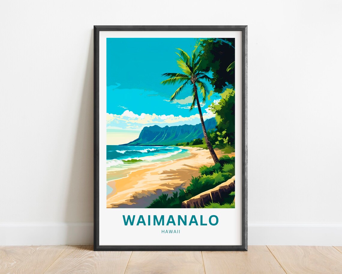 Waimanalo Beach Travel Poster, Hawaii Wall Art