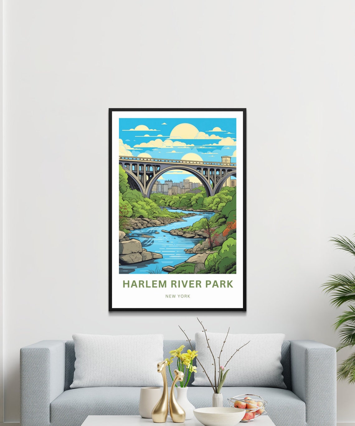 Harlem River Park New York Arch Bridge Custom Text Travel Poster - Image 3