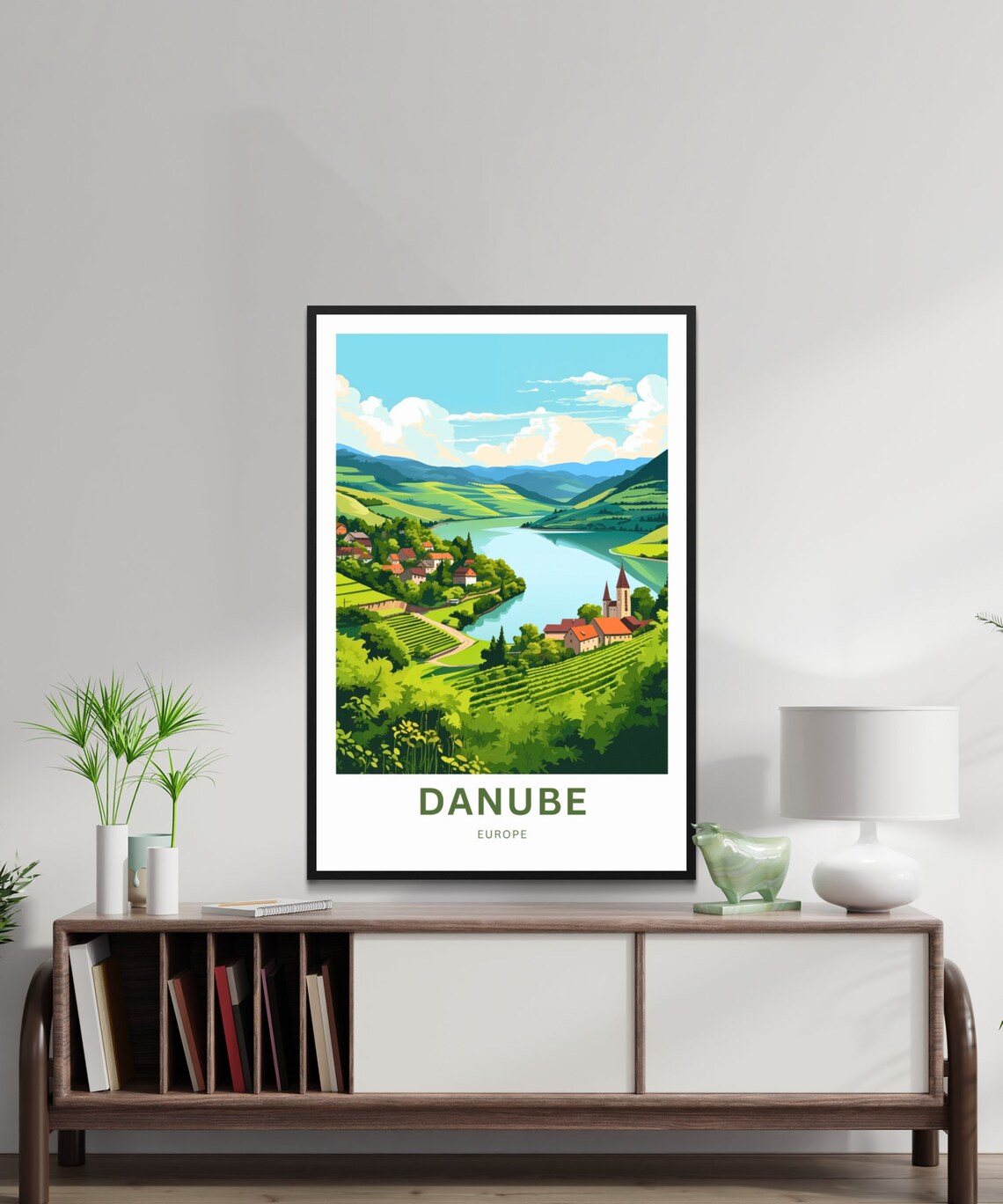 Danube Europe Scenic Riverside Village Church Valley Travel Poster - Image 2