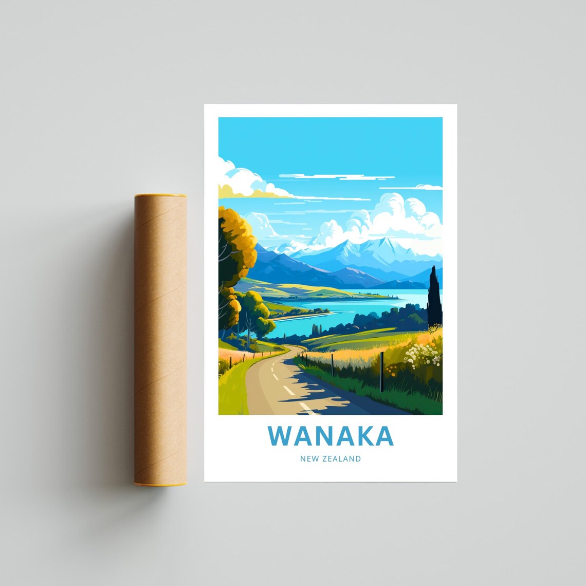 Wanaka New Zealand Lake Road Personalized Custom Travel Poster - Image 4