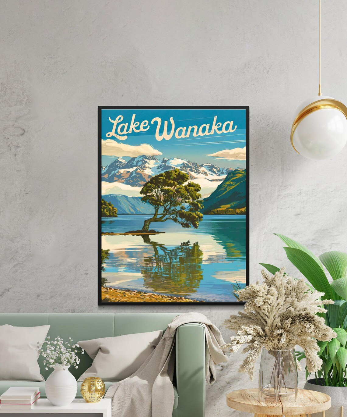 Lake Wanaka New Zealand Lone Tree Mountain Lake Vintage Poster - Image 4