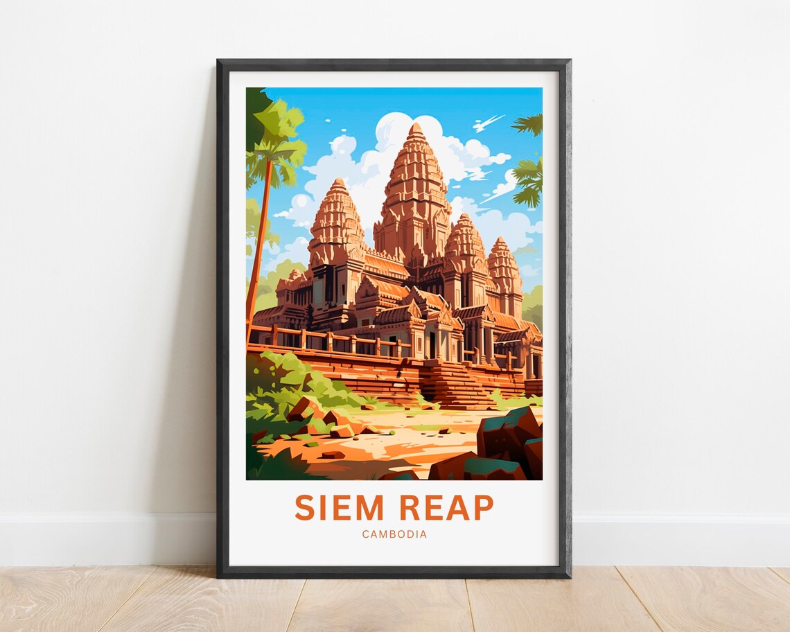 Siem Reap Cambodia Angkor Wat Temple Sunrise Towers Travel Poster