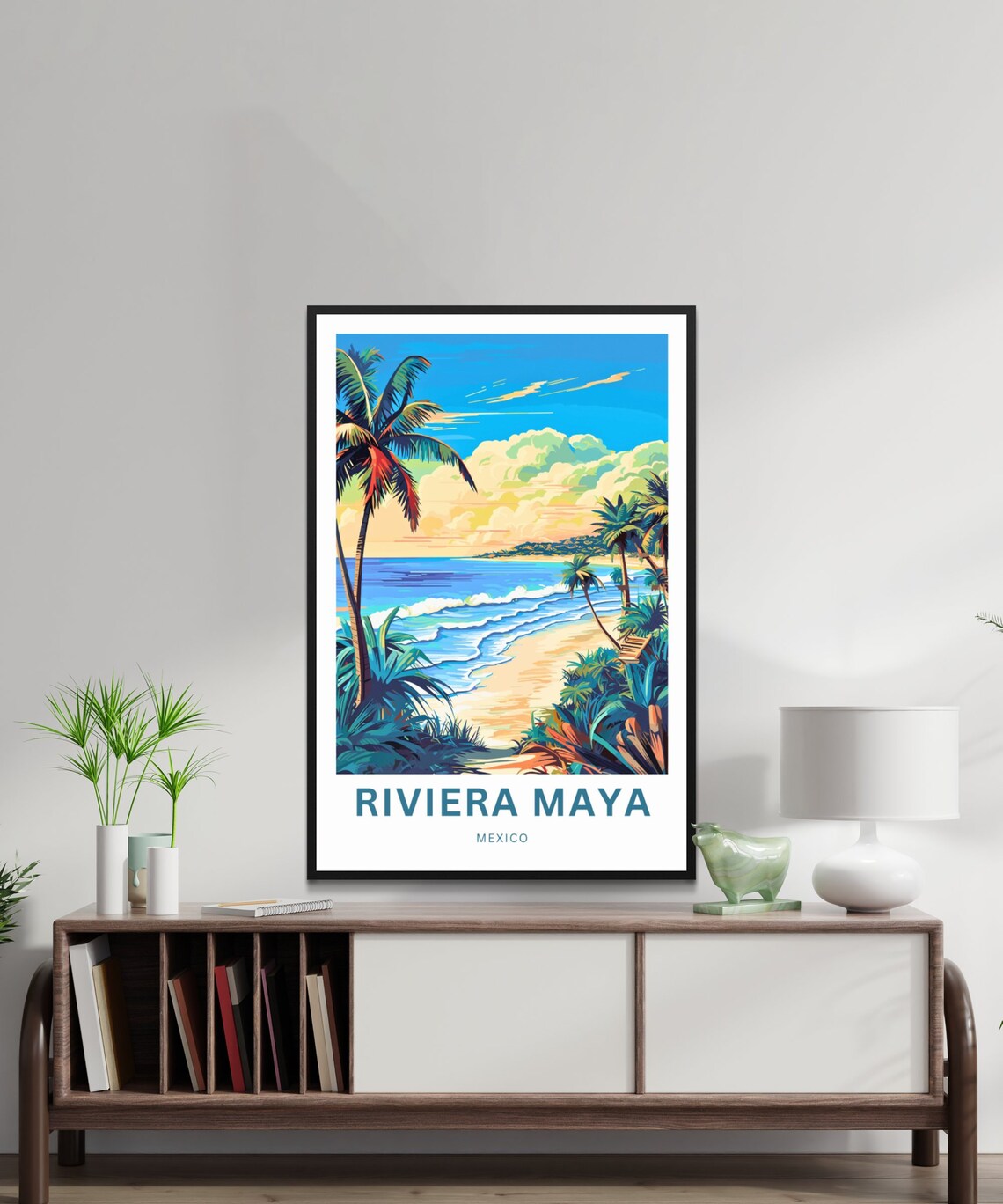 Riviera Maya Mexico Tropical Beach Palm Trees Art Travel Poster - Image 2