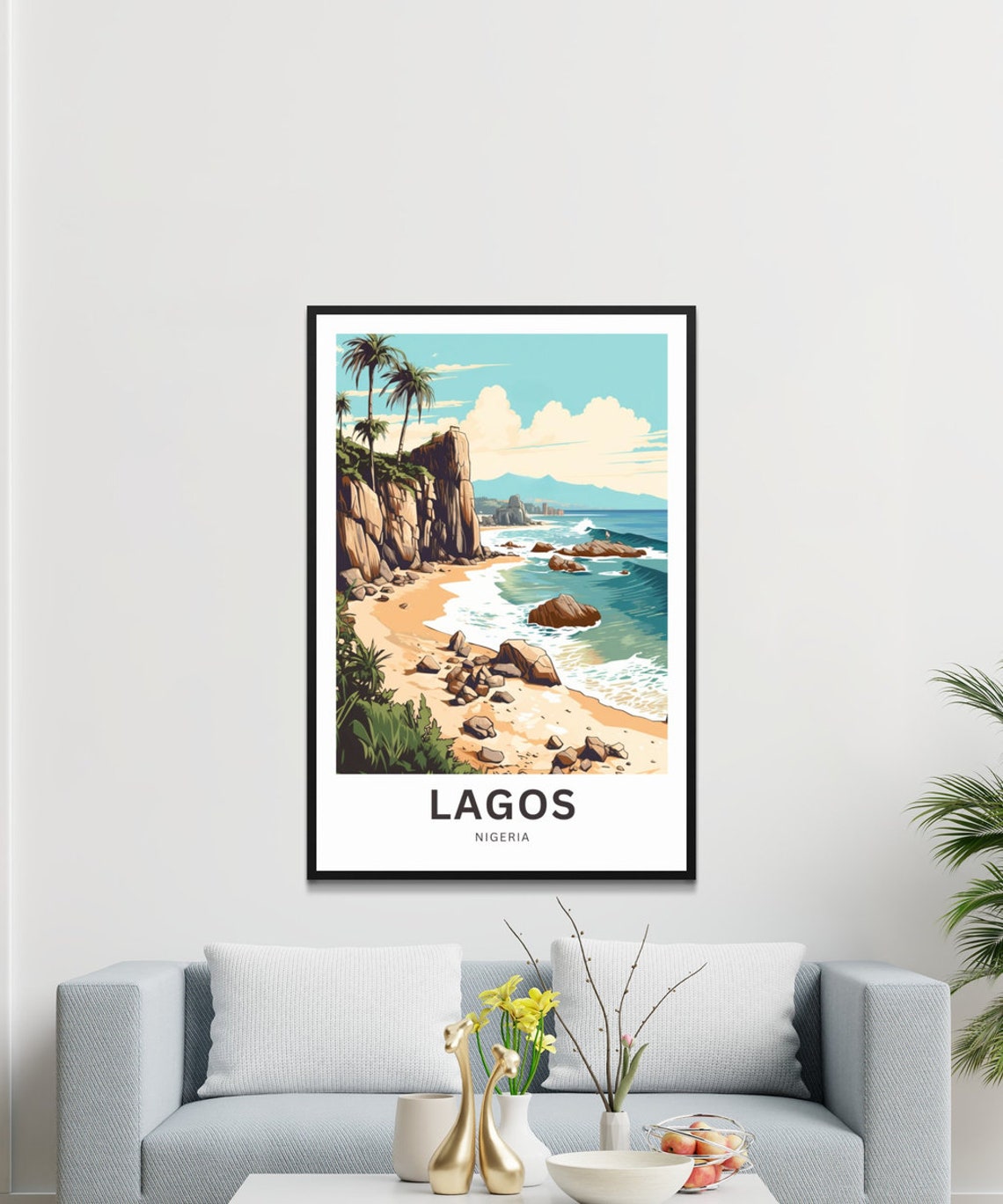 Lagos Nigeria Rocky Cliff Beach Palm Trees Ocean Coast Poster - Image 3