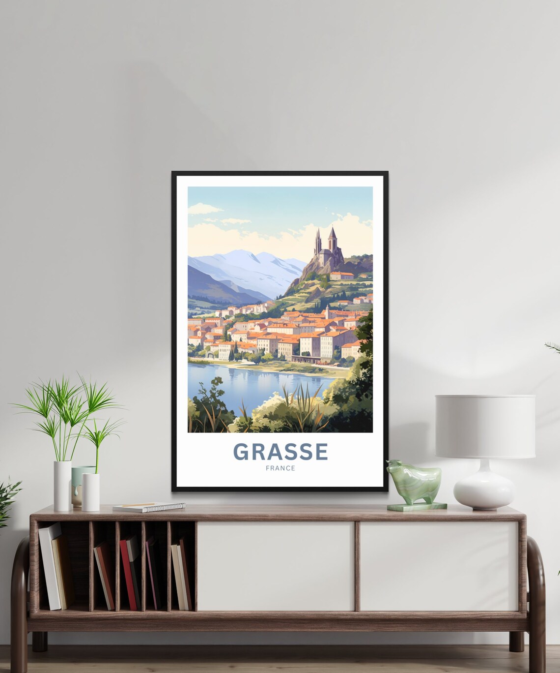 Grasse France Hilltop Cathedral Town Above the Lake Travel Poster - Image 2